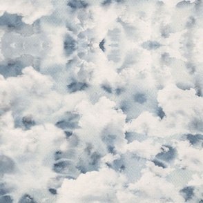 Watercolor Blue and White Clouds Fabric Sky,  Blue White