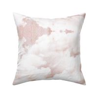 Watercolor Blue and White Clouds Fabric Sky,  Pink White