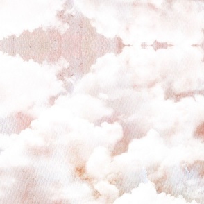 Watercolor Blue and White Clouds Fabric Sky,  Pink White