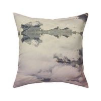 Watercolor Dark Blue and White Clouds Fabric Sky,  Pink Dark Blue White