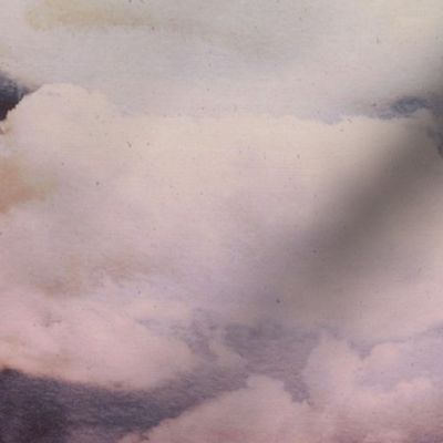 Watercolor Dark Blue and White Clouds Fabric Sky,  Pink Dark Blue White