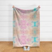 Watercolor Dark Blue and White Clouds Fabric Sky,  Sun Set Teal Orange Pink