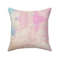 Watercolor Dark Blue and White Clouds Fabric Sky,  Sun Set Teal Orange Pink