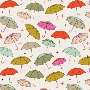 Mid-century umbrellas colorful vintage fifties style novelty design retro red mint olive on blush cream