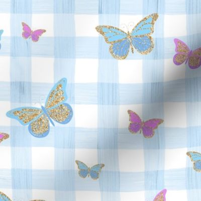 butterfly blue gingham check