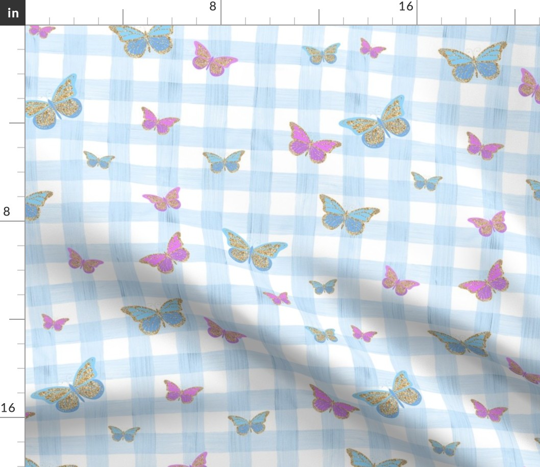 butterfly blue gingham check