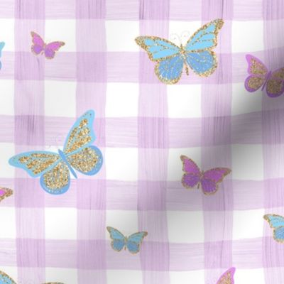 butterfly purple gingham check
