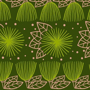 Ohia Forest-Lehua Blossoms-Dark Green & Lime, Bedding, Wallpaper, Home Decor, Garments