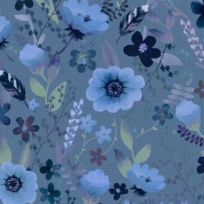 Large Summer Meadow Floral, Dusk Denim by Brittanylane