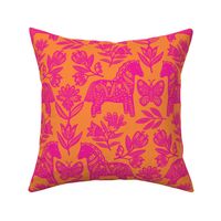 Dala horse pattern in orange and pink