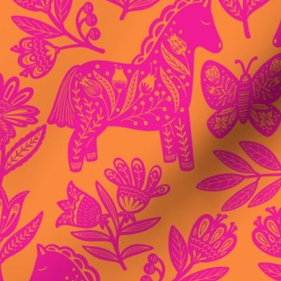 Dala horse pattern in orange and pink