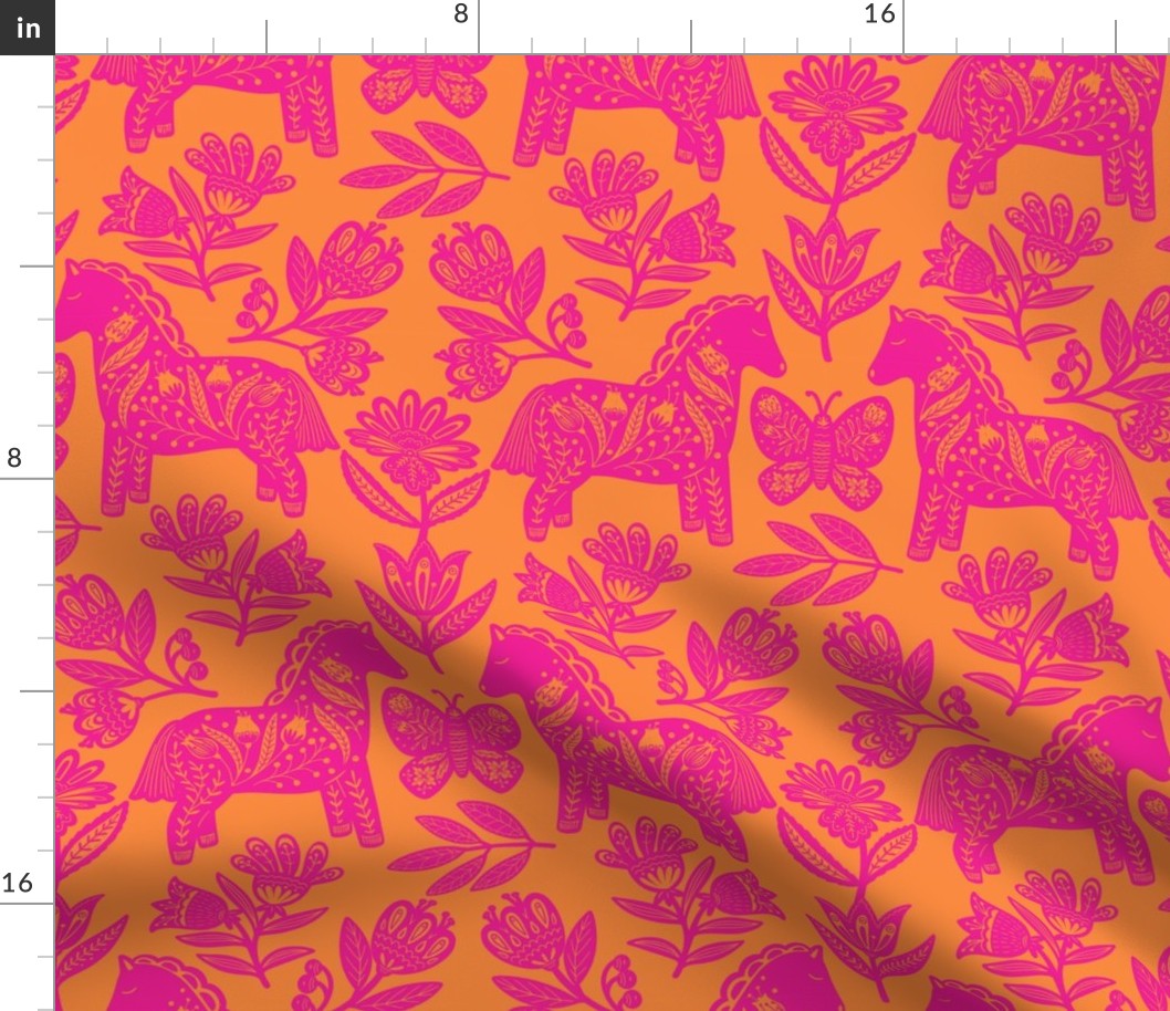 Dala horse pattern in orange and pink