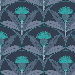 Scotch Thistle weed design-charcoal and aqua
