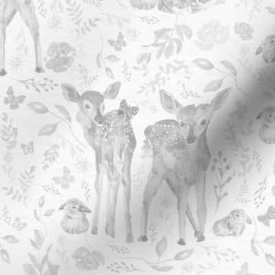 Deer / Fawn / Bunnies / Rabbits / Watercolor / Botanical