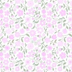 Ditsy pink flowers on white 