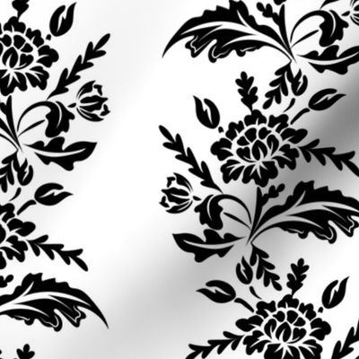 Luxe Maxima- Folk Floral Stripes- Black White- Regular Scale