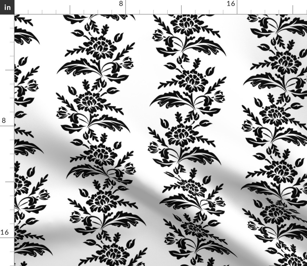 Luxe Maxima- Folk Floral Stripes- Black White- Regular Scale
