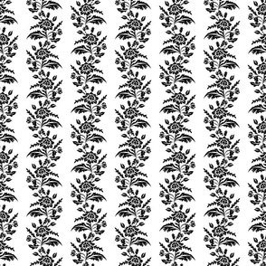 Luxe Maxima- Folk Floral Stripes- Black White- Small Scale
