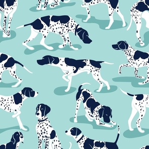 Normal scale // English Pointer friends // aqua background oxford navy blue dog breed