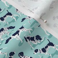 Tiny scale // English Pointer friends // aqua background oxford navy blue dog breed