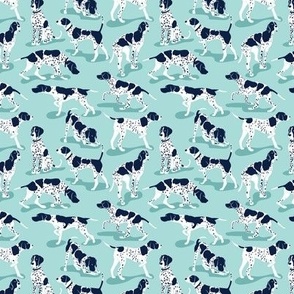 Tiny scale // English Pointer friends // aqua background oxford navy blue dog breed