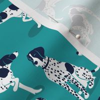 Small scale // English Pointer friends // peacock teal background oxford navy blue dog breed