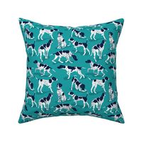 Small scale // English Pointer friends // peacock teal background oxford navy blue dog breed
