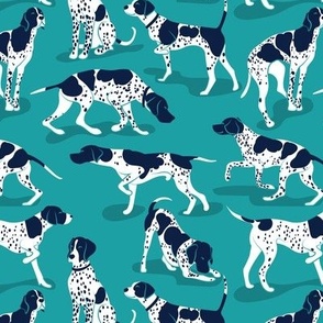 Small scale // English Pointer friends // peacock teal background oxford navy blue dog breed