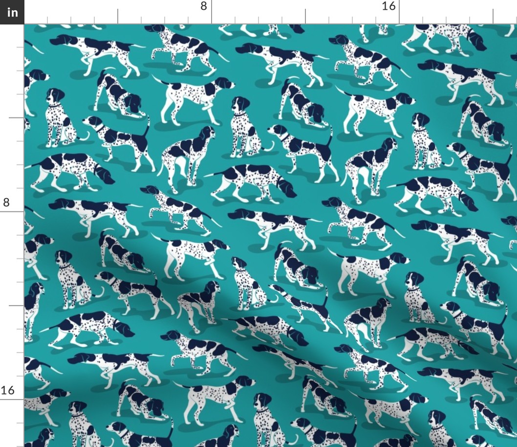 Small scale // English Pointer friends // peacock teal background oxford navy blue dog breed