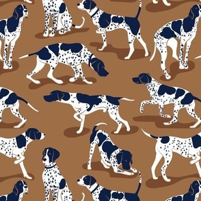 Small scale // English Pointer friends // bronze brown background oxford navy blue dog breed