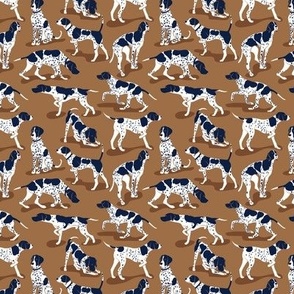 Tiny scale // English Pointer friends // bronze brown background oxford navy blue dog breed