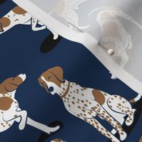 Small scale // English Pointer friends // midnight navy blue background bronze brown dog breed