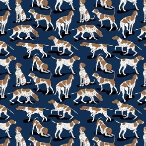 Tiny scale // English Pointer friends // midnight navy blue background bronze brown dog breed