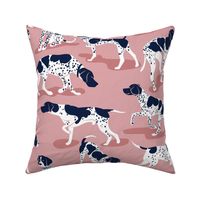 Normal scale // English Pointer friends // blush pink background oxford navy blue dog breed