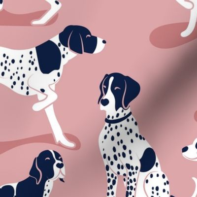 Normal scale // English Pointer friends // blush pink background oxford navy blue dog breed