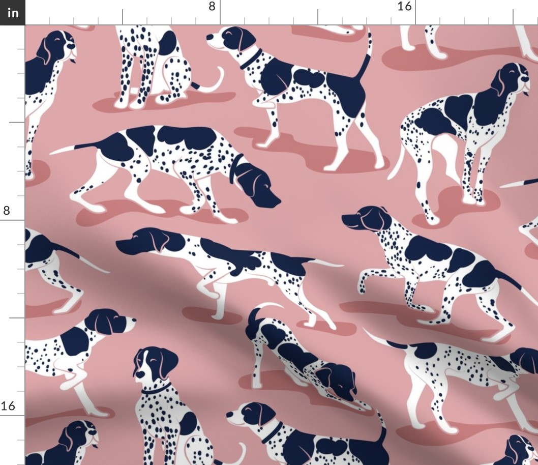 Normal scale // English Pointer friends // blush pink background oxford navy blue dog breed