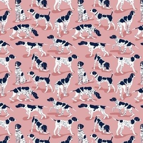 Tiny scale // English Pointer friends // blush pink background oxford navy blue dog breed