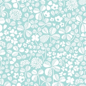 Normal scale // Clover field // monochromatic aqua white clover leaves and flowers