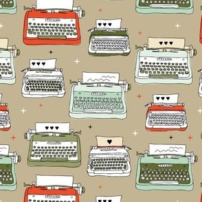 Mid-Century writer retro novelty typewriter design in fifties colors vintage palette red mint green on olive 