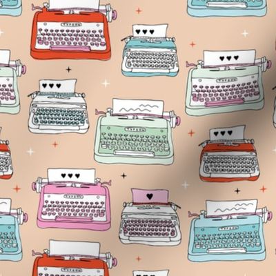 Mid-Century writer retro novelty typewriter design in fifties colors vintage palette red mint blue on beige 