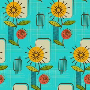 Mid Century Modern Dandelions ~ (Turquoise)