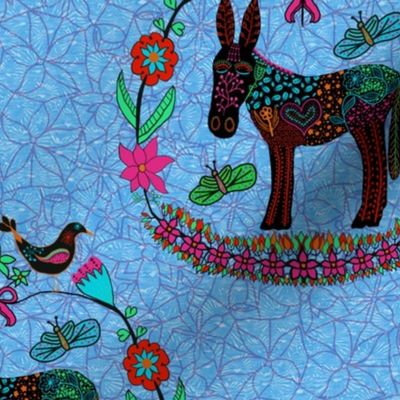 Bold Folk Art Burros and Birds