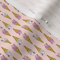 TEENY mini ice cream cone fabric - ice cream, summer, retro, classic, British, uk, Andrea Lauren, - pink