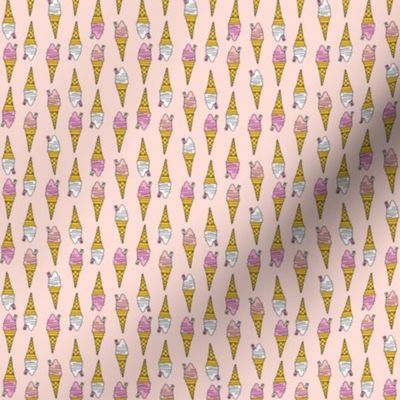 TEENY mini ice cream cone fabric - ice cream, summer, retro, classic, British, uk, Andrea Lauren, - pink