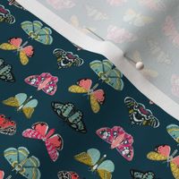SMALL - moths // moth butterflies butterfly fabric navy botanical nature andrea lauren design andrea lauren fabric