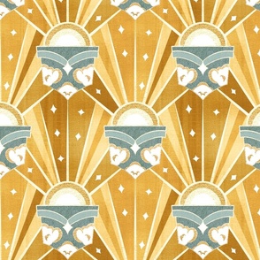 Retro Art Deco Sunshine - Golden  - Medium Scale