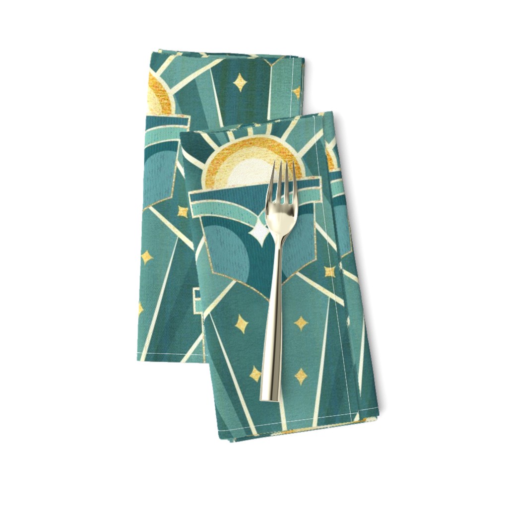 Retro Art Deco Sunshine - Teal  - Medium Scale