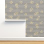 (large scale) stripes daffodils grey gold yellow seamless pattern