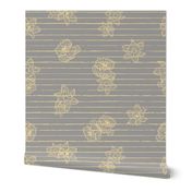 (large scale) stripes daffodils grey gold yellow seamless pattern