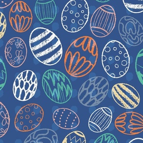 (large scale) colorful easter eggs classic blue seamless pattern
